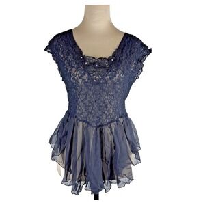 Vintage Cinema Etoile Women's L Black Lace Chiffon Top Ballet Costume Whimsygoth